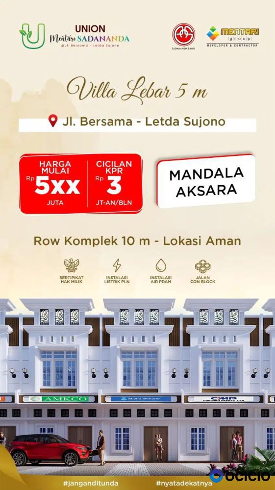 Jual Villa di Komplek Union Mentari Sadananda Jalan Bersama