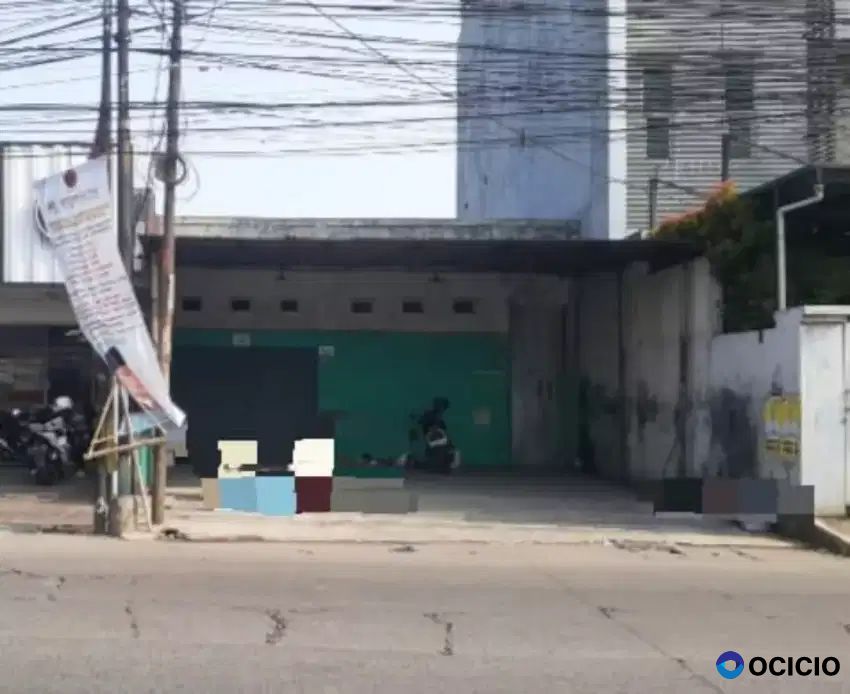 Dijual bangunan gudang tanah 235m2 pinggir jl raya pekayon dkt galaxy