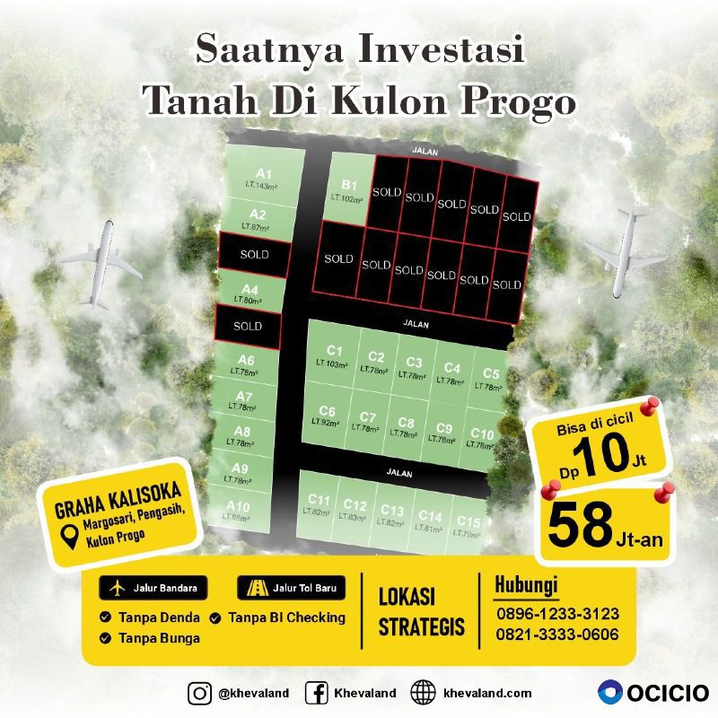 tanah di kulon progo yogyakarta harga 58 jutaan dekat kampus wates