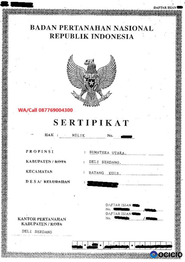 Jual tanah SHM Batang Kuis dekat bandara Kuala Namu